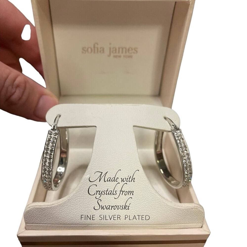 Sofia James NY Fine Silver Plated Premium Austrian Crystal Hoop Earrings